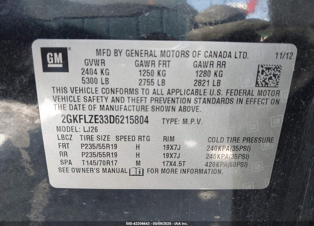 2013 GMC TERRAIN VIN: 2GKFLZE33D6215804