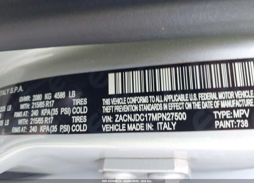 2021 JEEP RENEGADE VIN: ZACNJDC17MPN27500