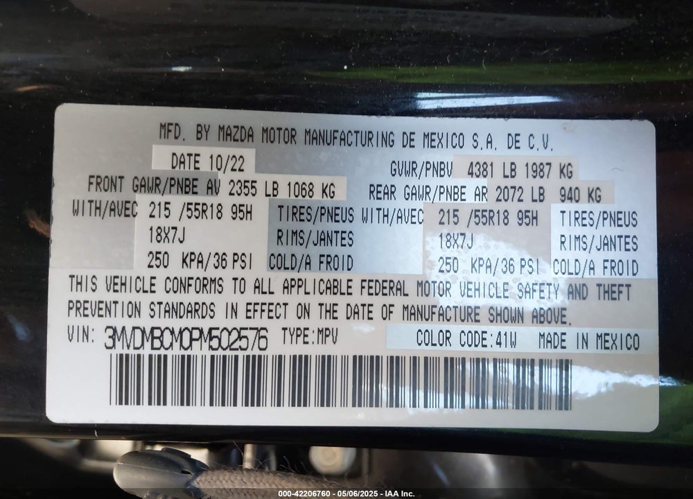 2023 MAZDA CX-30 VIN: 3MVDMBCM0PM502576