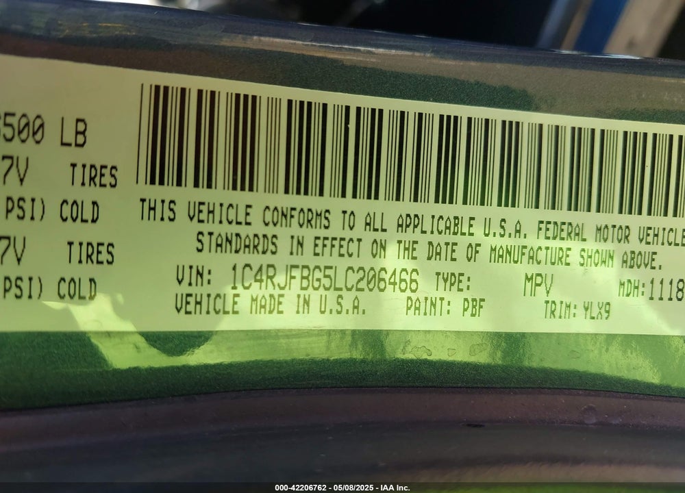 2020 JEEP GRAND CHEROKEE VIN: 1C4RJFBG5LC206466