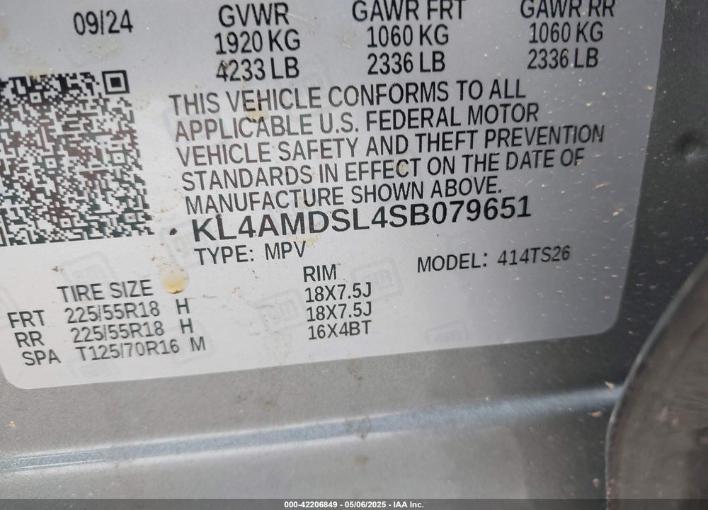 2025 BUICK ENCORE GX VIN: KL4AMDSL4SB079651