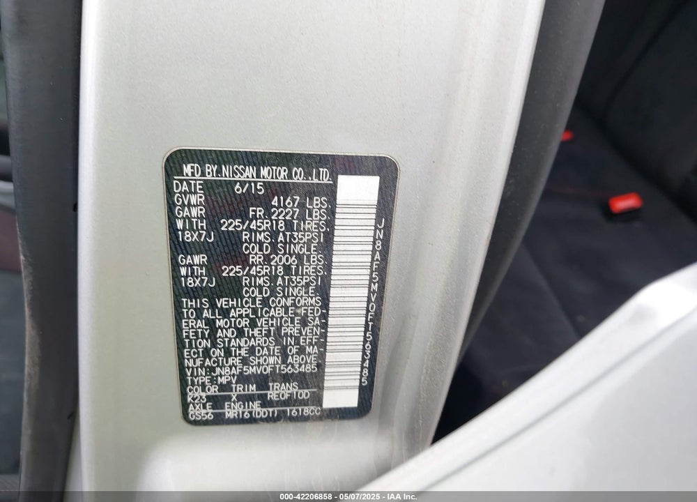 2015 NISSAN JUKE VIN: JN8AF5MV0FT563485