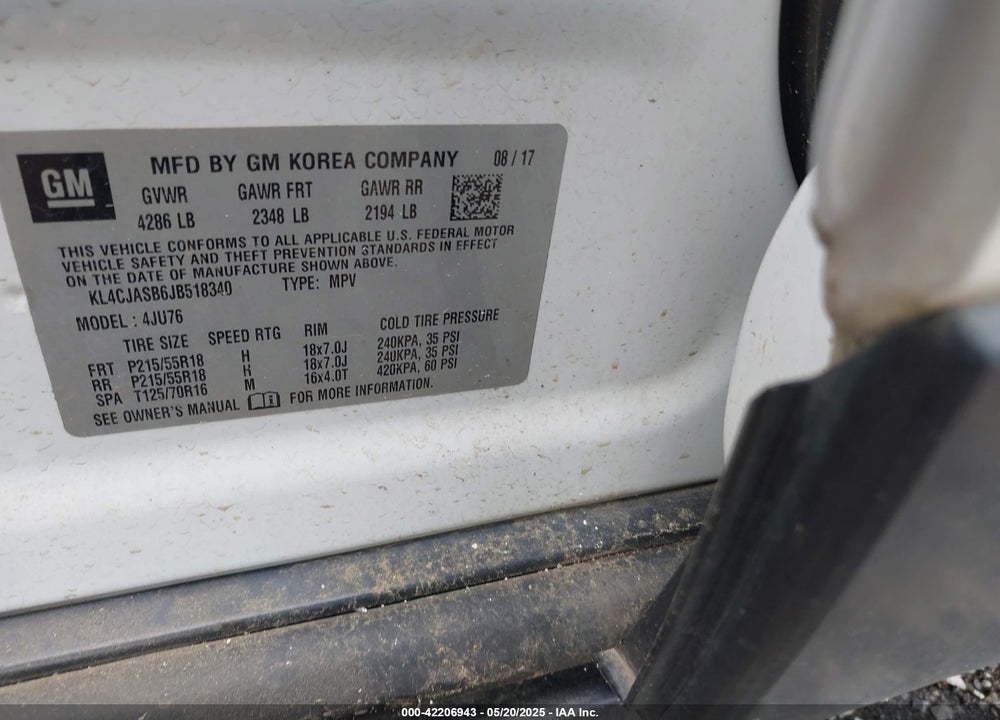 2018 BUICK ENCORE PREFERRED VIN: KL4CJASB6JB518340