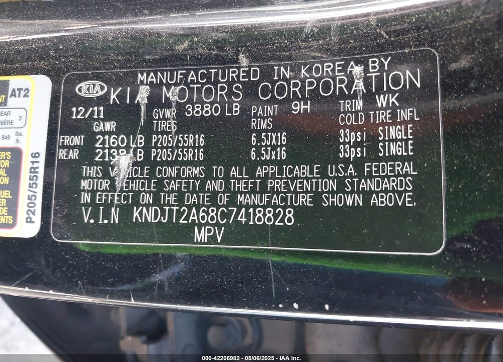 2012 KIA SOUL VIN: KNDJT2A68C7418828