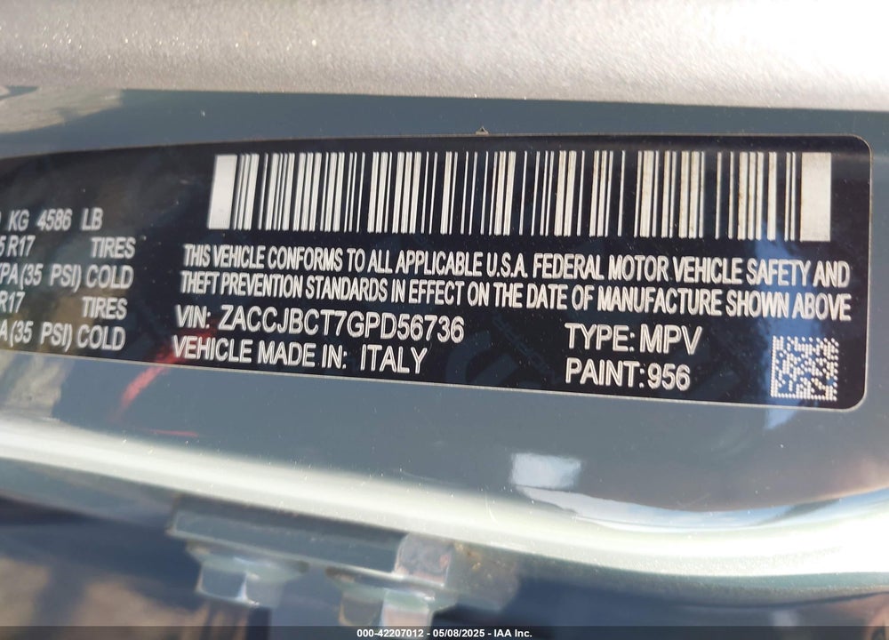2016 JEEP RENEGADE VIN: ZACCJBCT7GPD56736