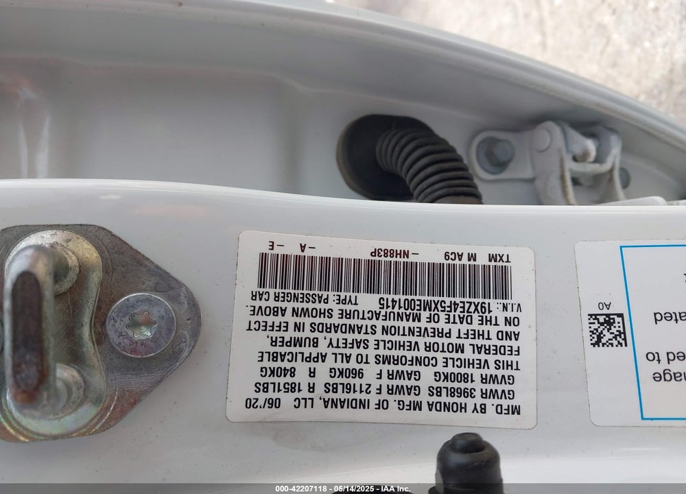2021 HONDA INSIGHT VIN: 19XZE4F5XME001415