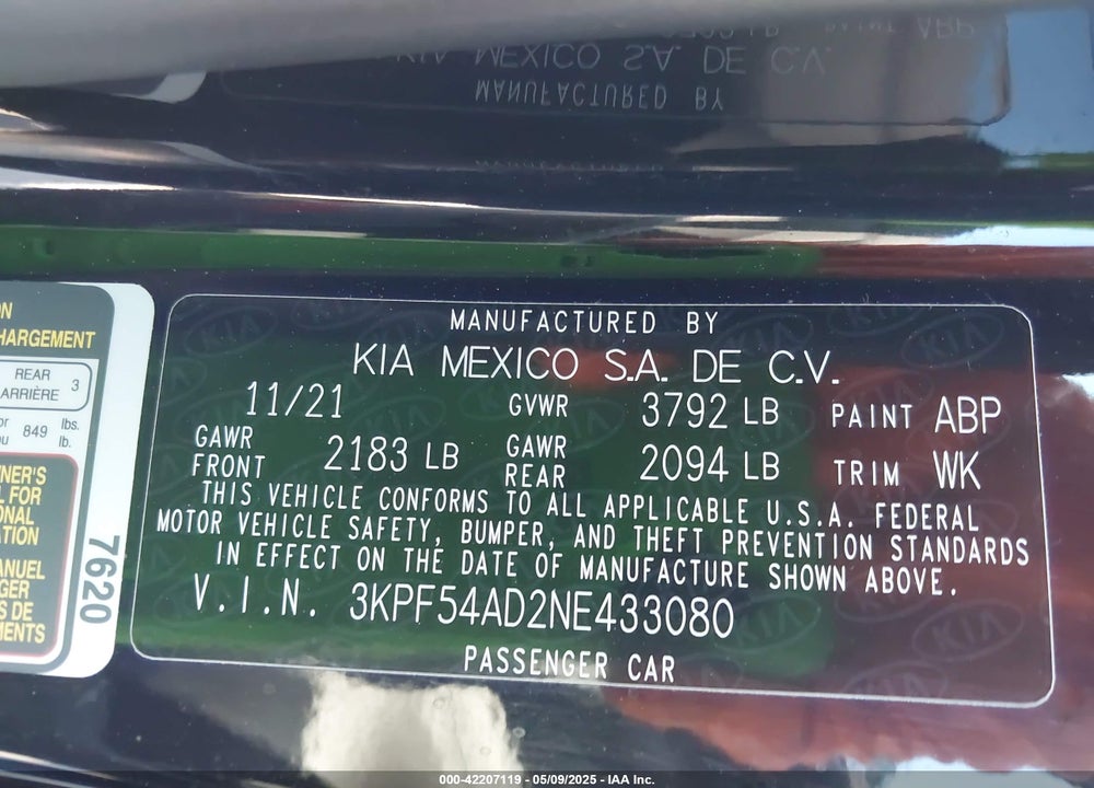 2022 KIA FORTE GT LINE VIN: 3KPF54AD2NE433080