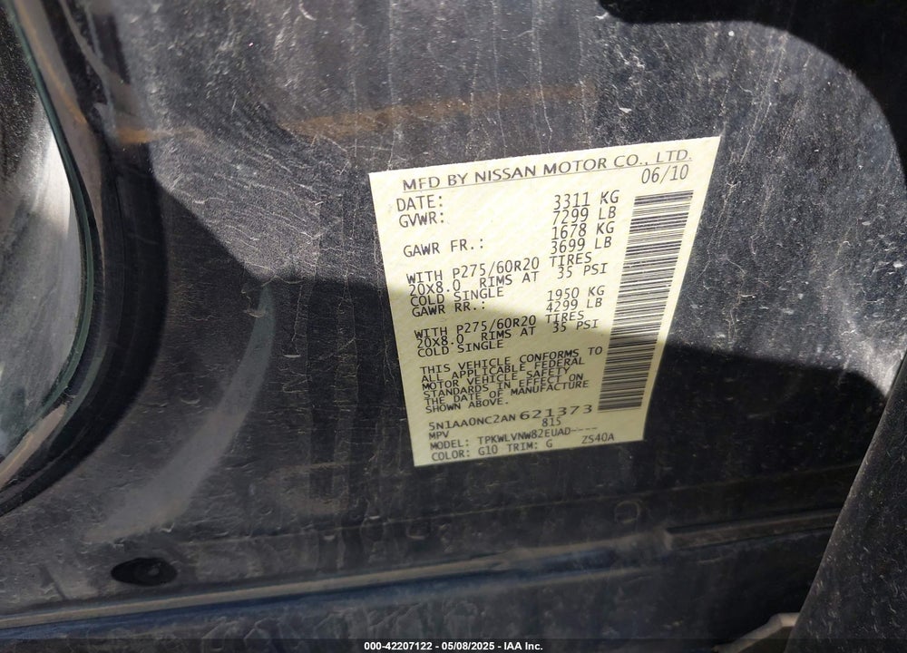 2010 NISSAN ARMADA TITANIUM VIN: 5N1AA0NC2AN621373