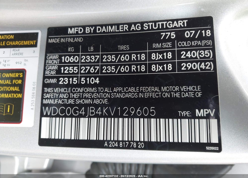 2019 MERCEDES-BENZ GLC 300 VIN: WDC0G4JB4KV129605