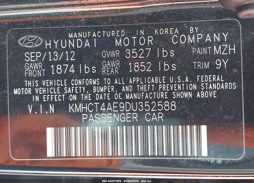 2013 HYUNDAI ACCENT VIN: KMHCT4AE9DU352588