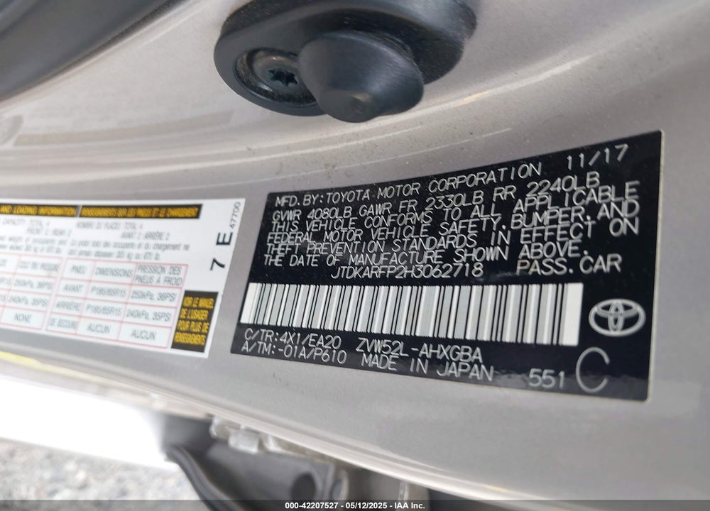 2017 TOYOTA PRIUS PRIME PREMIUM VIN: JTDKARFP2H3062718