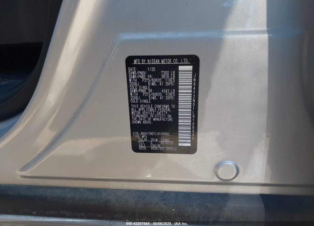 2020 NISSAN ARMADA VIN: JN8AY2ND1L9108880