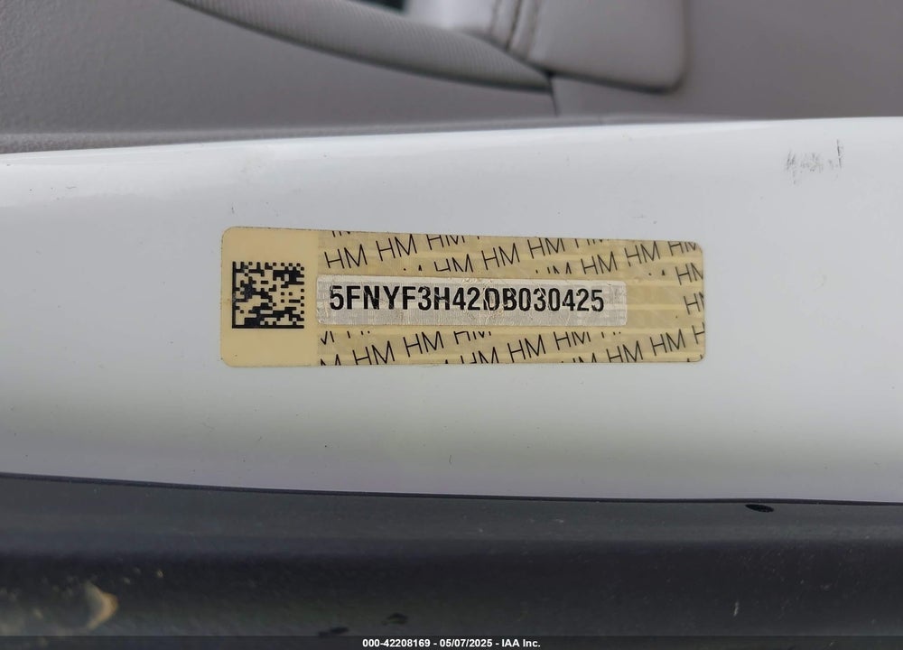 2013 HONDA PILOT EX VIN: 5FNYF3H42DB030425
