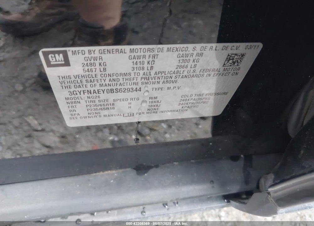 2011 CADILLAC SRX VIN: 3GYFNAEY0BS629344