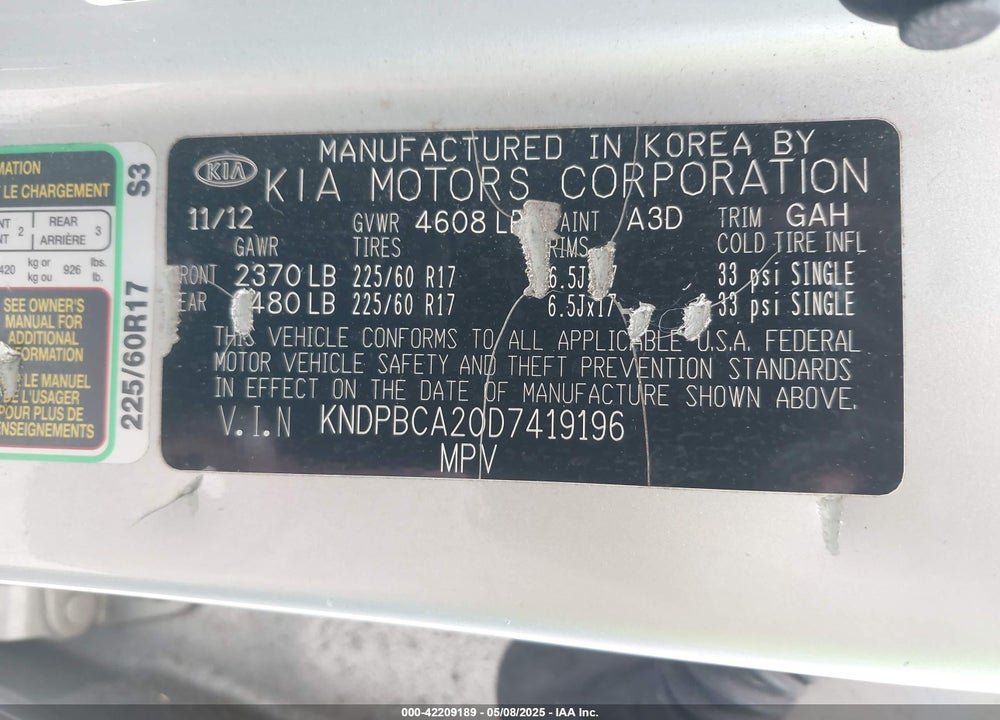 2013 KIA SPORTAGE LX VIN: KNDPBCA20D7419196