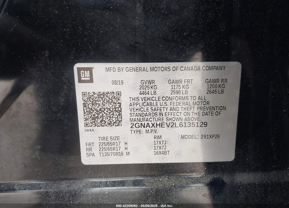 2020 CHEVROLET EQUINOX FWD LS VIN: 2GNAXHEV2L6135129