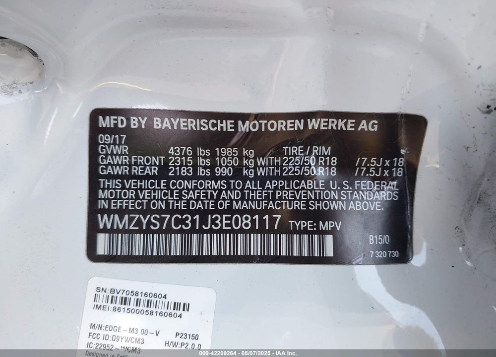 2018 MINI COUNTRYMAN COOPER VIN: WMZYS7C31J3E08117