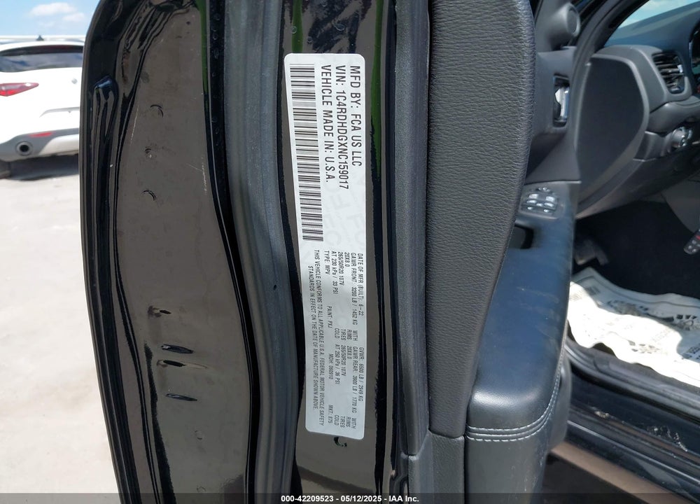 2022 DODGE DURANGO VIN: 1C4RDHDGXNC159017