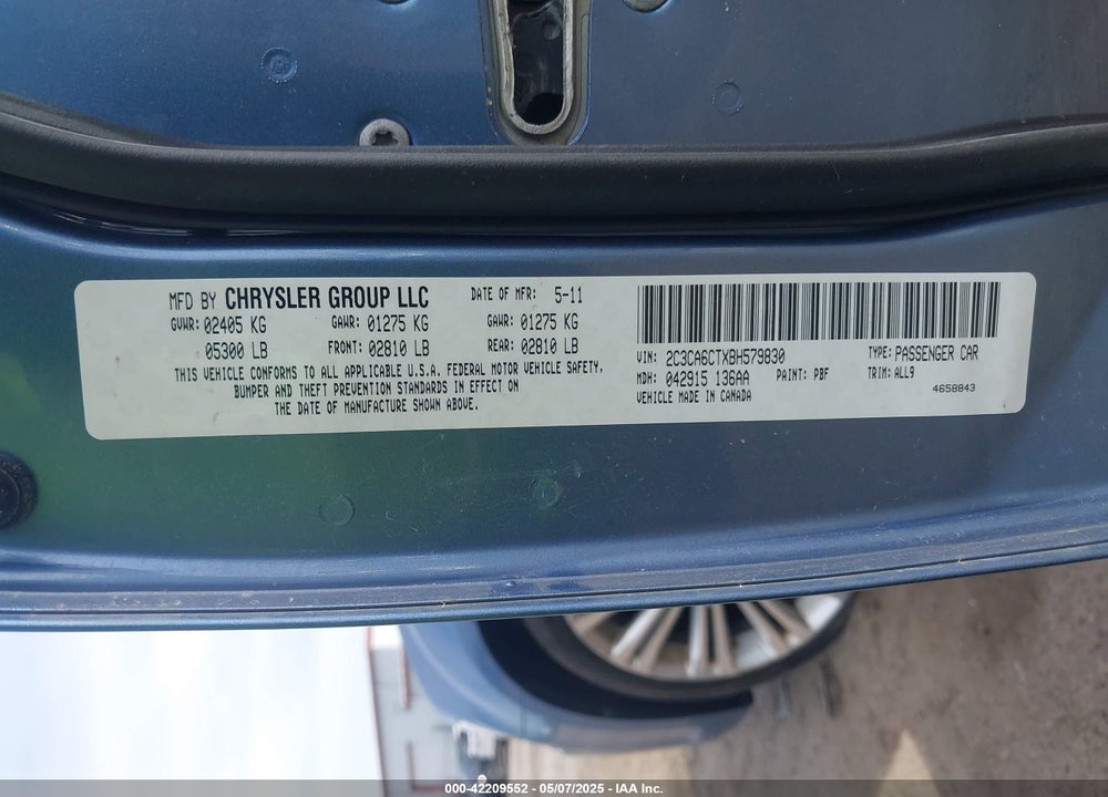 2011 CHRYSLER 300C VIN: 2C3CA6CTXBH579830
