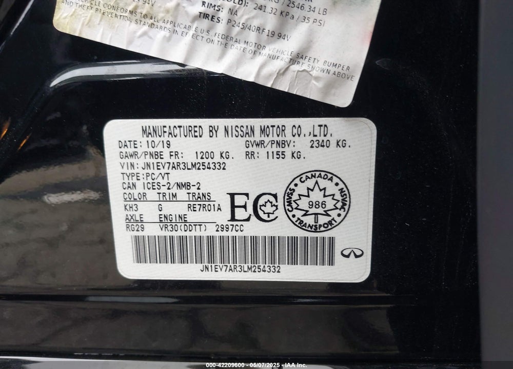 2020 INFINITI Q50 VIN: JN1EV7AR3LM254332