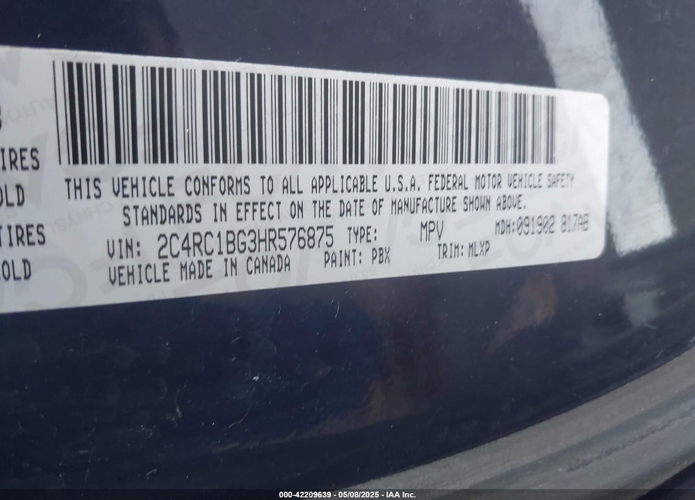2017 CHRYSLER PACIFICA TOURING L VIN: 2C4RC1BG3HR576875