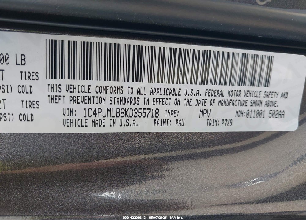 2019 JEEP CHEROKEE VIN: 1C4PJMLB6KD355718