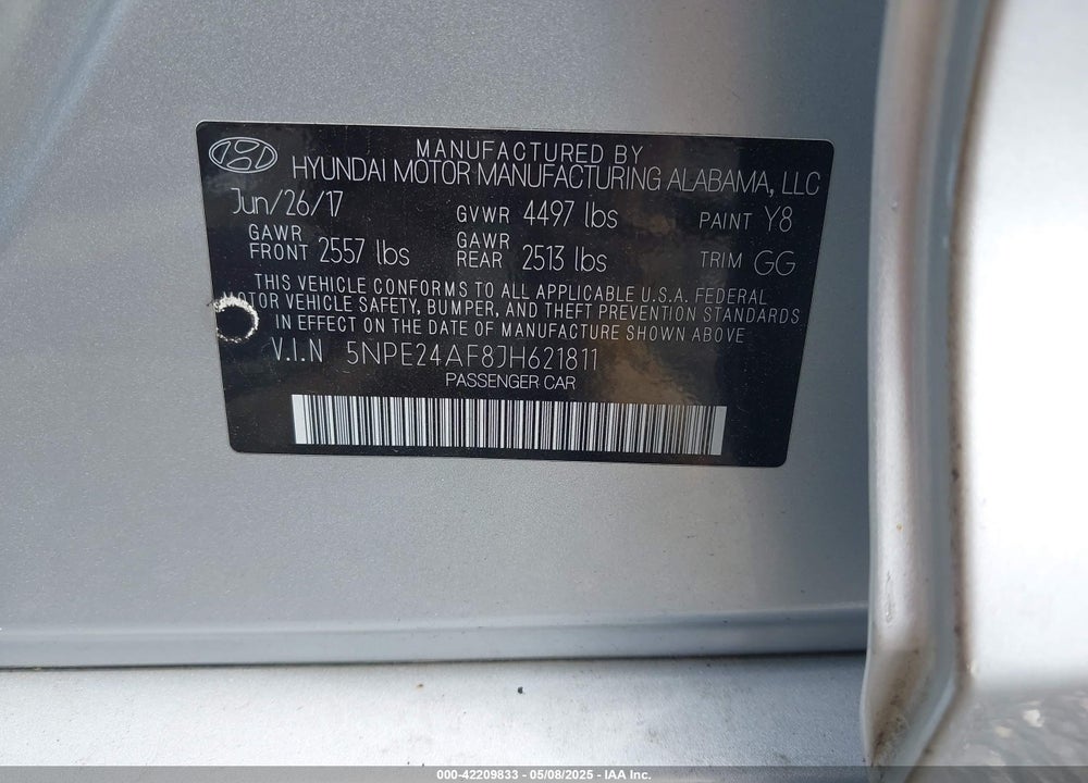 2018 HYUNDAI SONATA SE VIN: 5NPE24AF8JH621811