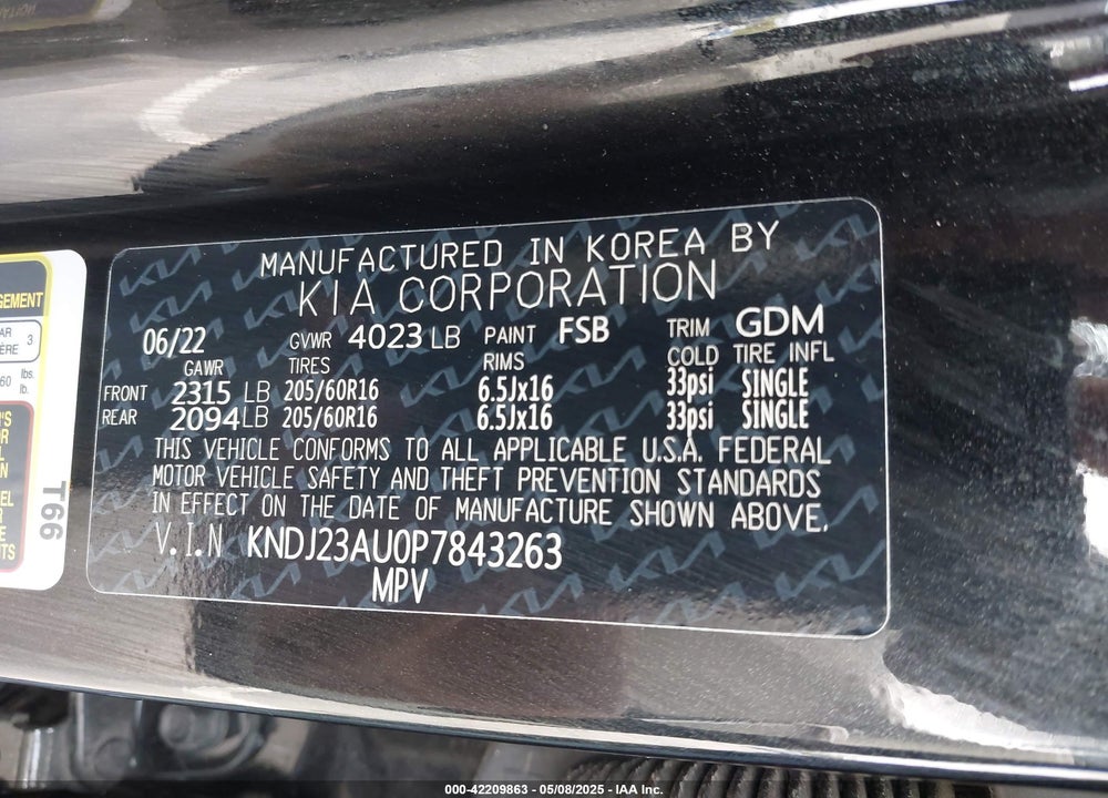 2023 KIA SOUL VIN: KNDJ23AU0P7843263