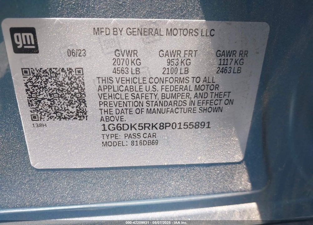 2023 CADILLAC CT4 VIN: 1G6DK5RK8P0155891
