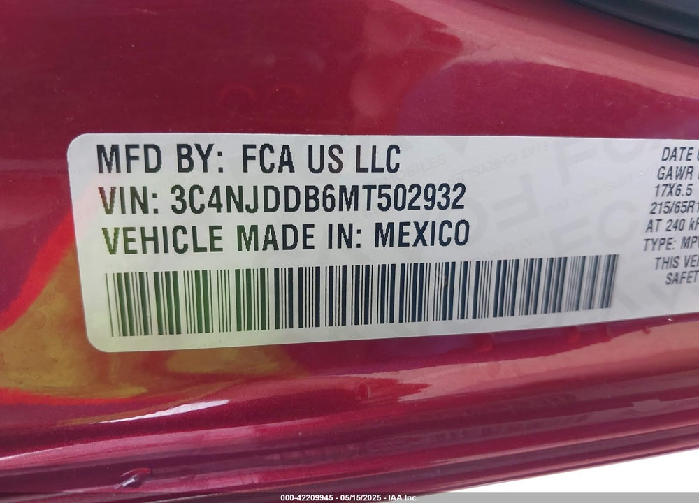 2021 JEEP COMPASS VIN: 3C4NJDDB6MT502932