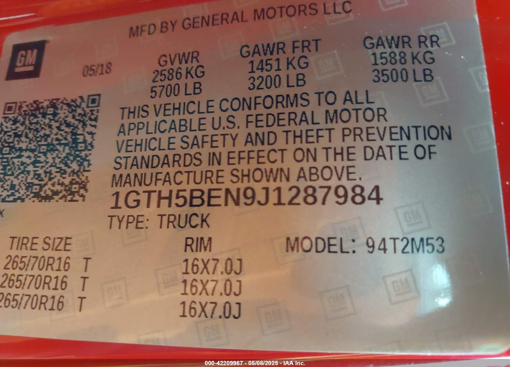 2018 GMC CANYON VIN: 1GTH5BEN9J1287984