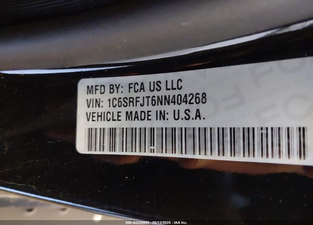 2022 RAM 1500 VIN: 1C6SRFJT6NN404268