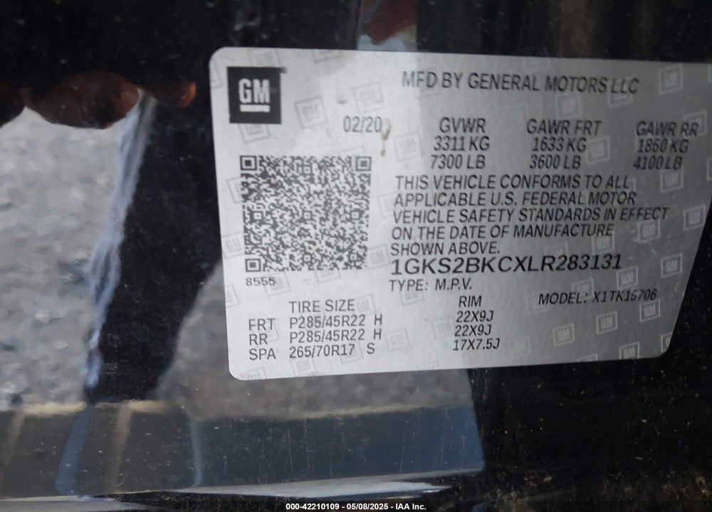 2020 GMC YUKON VIN: 1GKS2BKCXLR283131