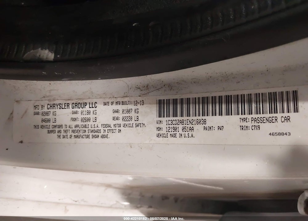 2014 DODGE AVENGER SE VIN: 1C3CDZAB1EN216038
