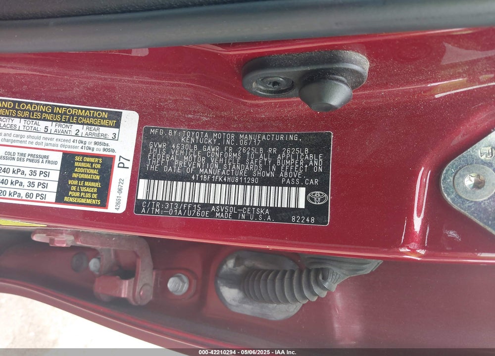 2017 TOYOTA CAMRY VIN: 4T1BF1FK4HU811290