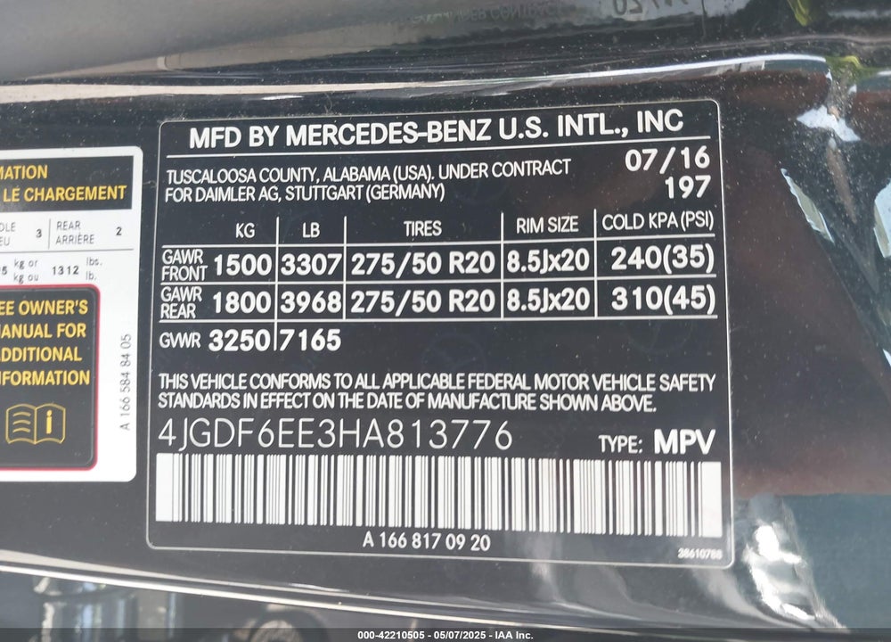 2017 MERCEDES-BENZ GLS 450 4MATIC VIN: 4JGDF6EE3HA813776