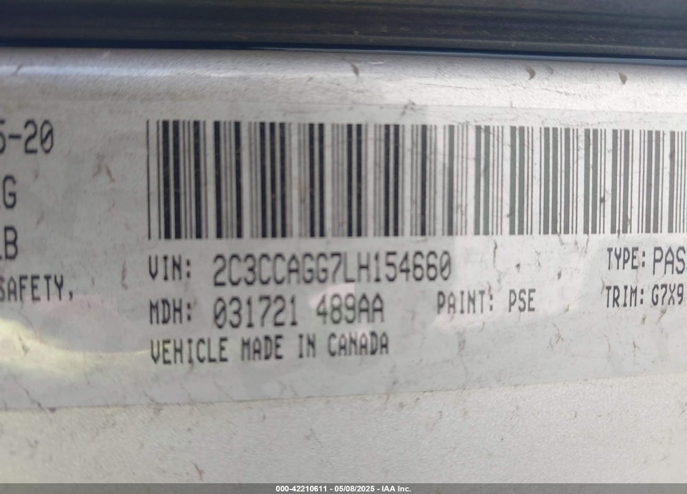 2020 CHRYSLER 300 VIN: 2C3CCAGG7LH154660