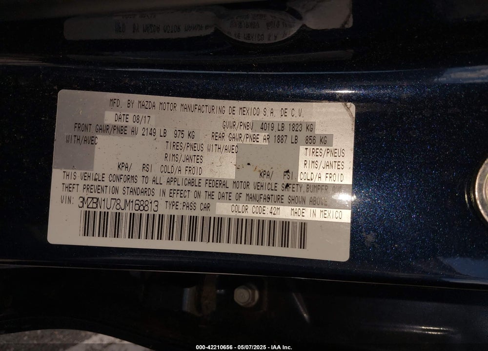 2018 MAZDA 3 SPORT VIN: 3MZBN1U78JM168813