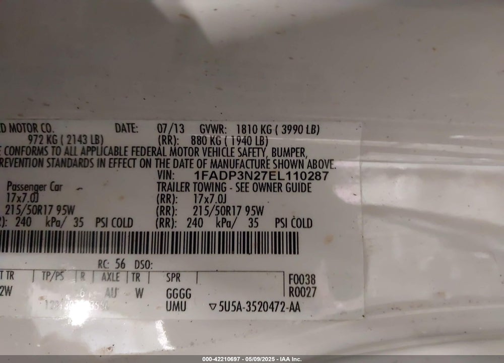 2014 FORD FOCUS TITANIUM VIN: 1FADP3N27EL110287