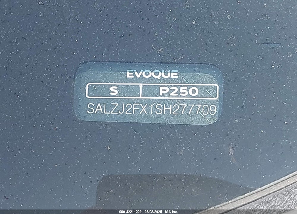 2025 LAND ROVER RANGE ROVER EVOQUE VIN: SALZJ2FX1SH277709