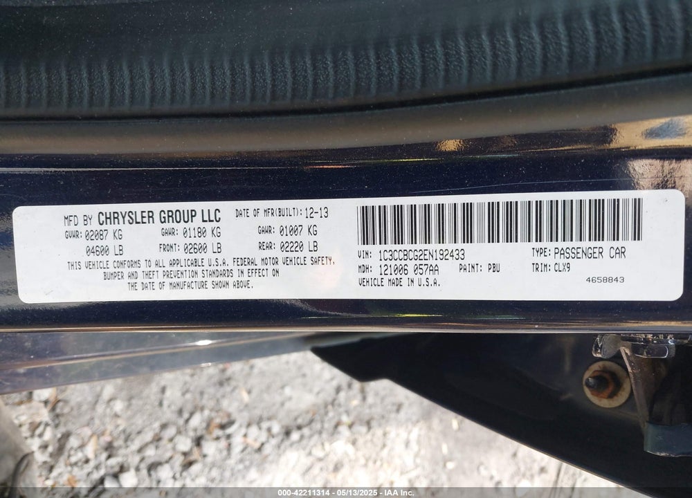 2014 CHRYSLER 200 VIN: 1C3CCBCG2EN192433