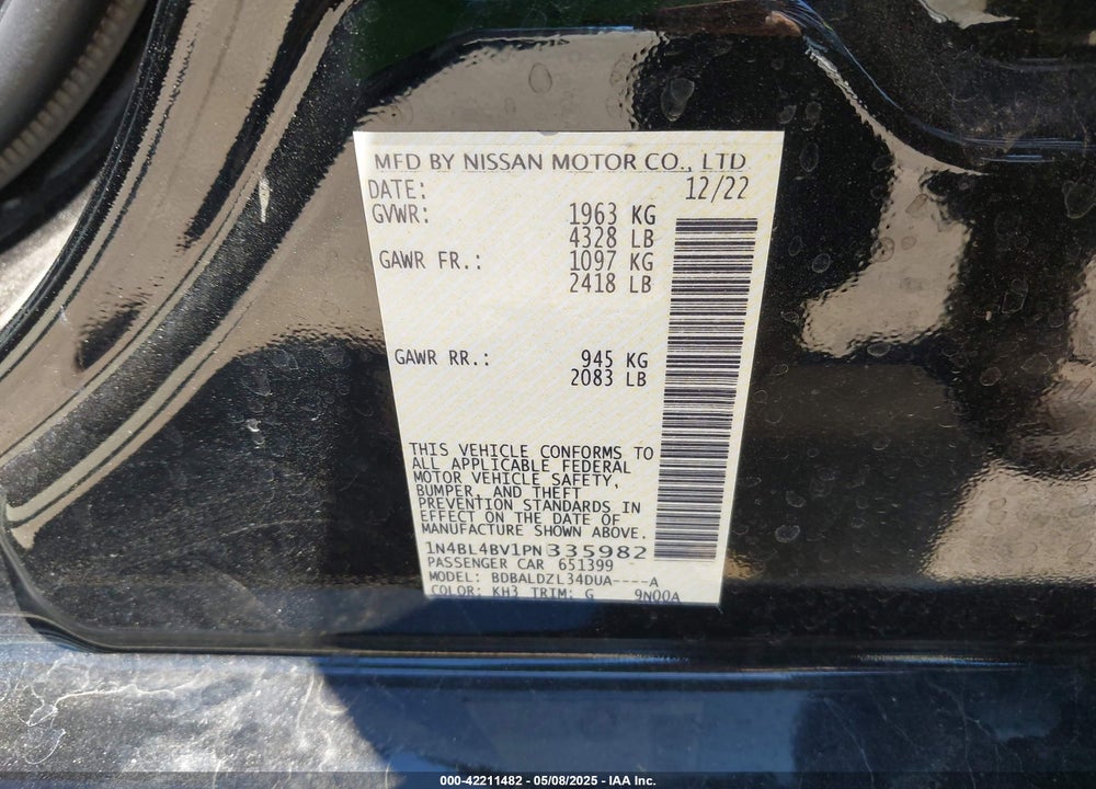 2023 NISSAN ALTIMA VIN: 1N4BL4BV1PN335982