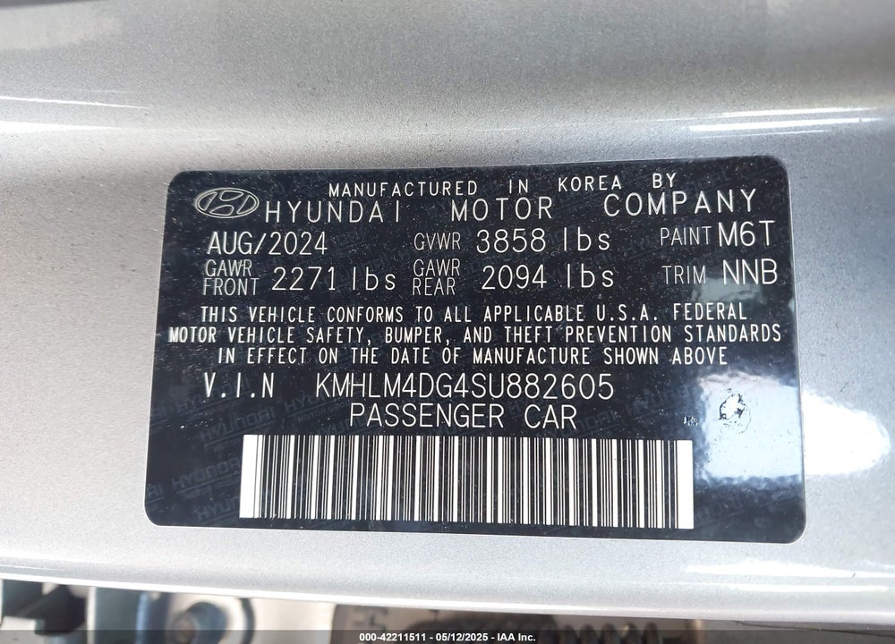 2025 HYUNDAI ELANTRA VIN: KMHLM4DG4SU882605