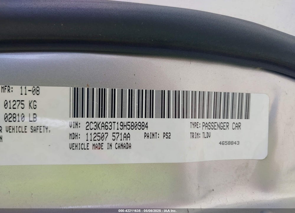 2009 CHRYSLER 300 VIN: 2C3KA63T19H580984