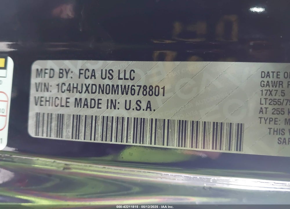 2021 JEEP WRANGLER UNLIMITED WILLYS SPORT 4X4 VIN: 1C4HJXDN0MW678801