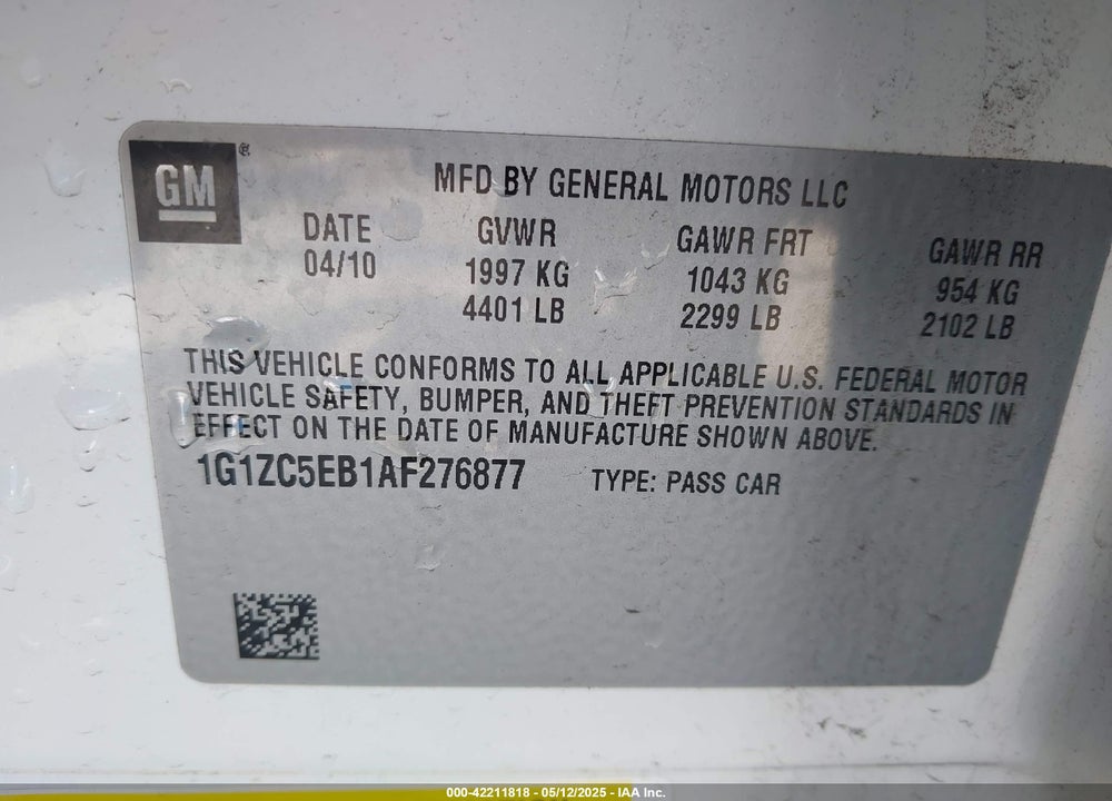 2010 CHEVROLET MALIBU LT VIN: 1G1ZC5EB1AF276877