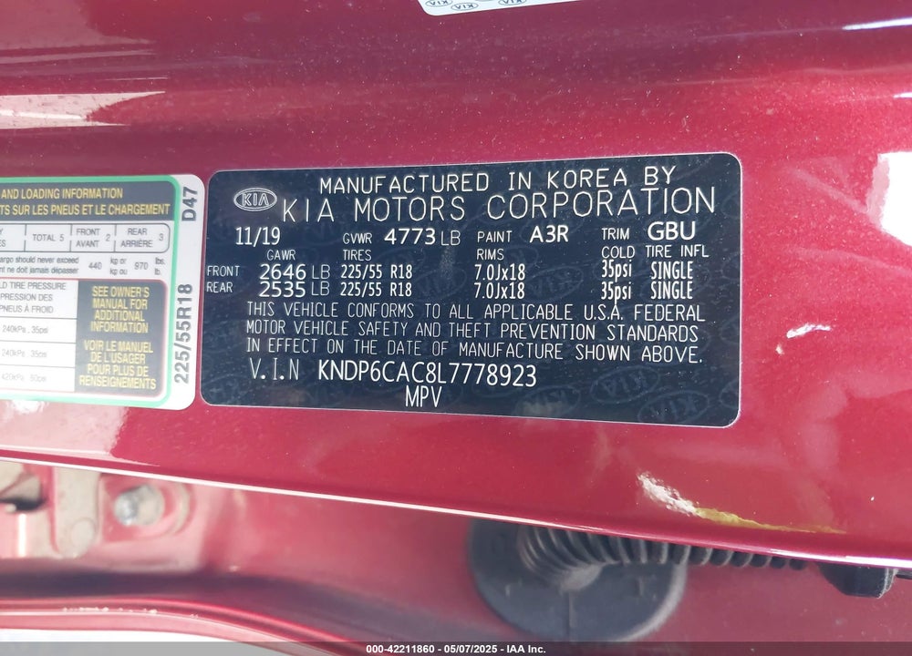 2020 KIA SPORTAGE VIN: KNDP6CAC8L7778923
