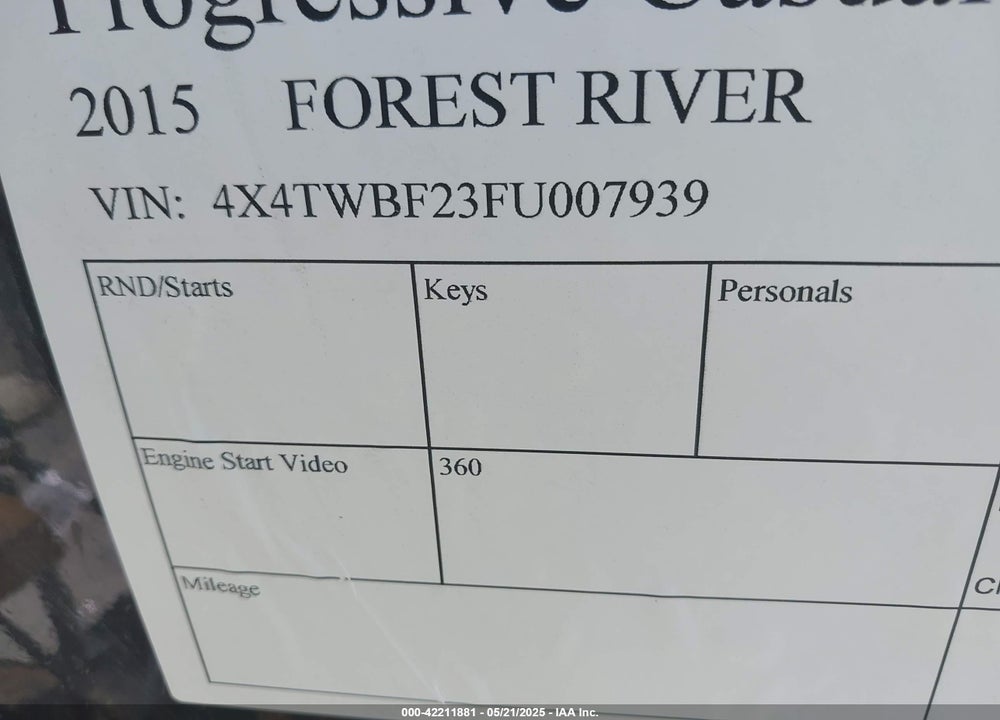 2015 FOREST RIVER HERITAGE GLEN VIN: 4X4TWBF23FU007939