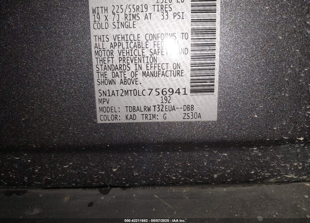 2020 NISSAN ROGUE VIN: 5N1AT2MT0LC756941
