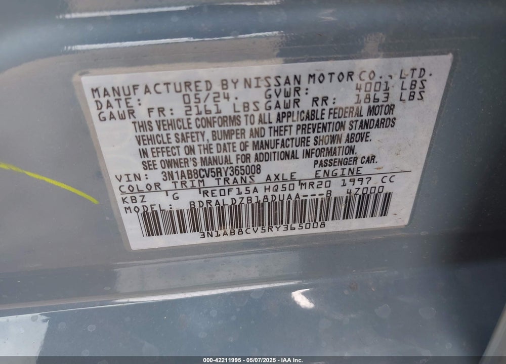 2024 NISSAN SENTRA SV XTRONIC CVT VIN: 3N1AB8CV5RY365008